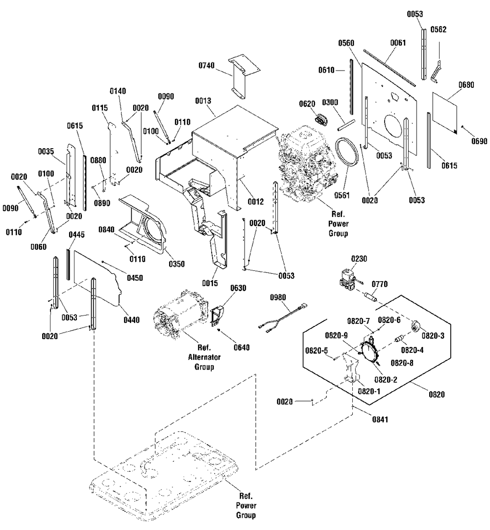 Fuel, Duct And Support Group Diagram and Parts List for 040490-03  Briggs and Stratton Generator